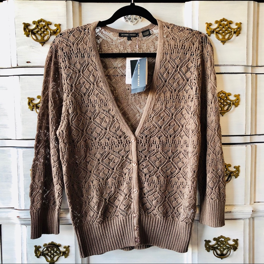Jeanne Pierre Open Knit Cardigan Sweater W…
